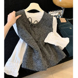 3.5/New In Spring XUAN XIAO JIE Gentle Wind Tie Knitted Vest Cardigan Woman