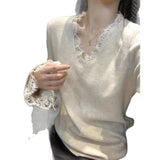KANING Lace V-Neck Long-Sleeved Knitted Shirt 2026 Autumn And Winter New Bottom Sweater Top