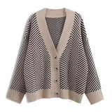 2026 New Chic Korean Retro Knitted Cardigan Women's Striped Lazy Wind Loose Coat Wears A Sweater