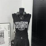 Fashionish Letter-Print Hooded Vest Women's Summer New Hottie Design With A Short Top