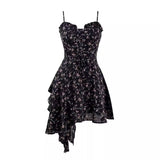 Pure French Floral Sling Dress Women's New Summer High-End Design Feeling Hottie Irregular Swing Skirt
