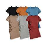 Pure Round Collar Under The Frame Short Sleeve Side Open Wrinkle Blouse Waist T-Shirt Long Bottoming Shirt Is Thin