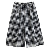 Large-Size Women's Clothing New Wind Tight Waist With A Thousand Birds Nine-Point Linen Broad-Legged Leisure Pants