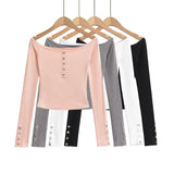 Pure-Style Hottie Button Word Shoulder Long-Sleeved T-Shirt Short Note Collared Sexy Bottom Shirt Wear