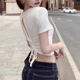 Spice Girls Are Shoulder-Repair Short-Sleeved T-Shirt Girls Summer Design Feeling Back Sicense Sleeve Rope Small Short Blouse Tide