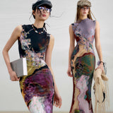 2025 New Three-Color New Chinese Style Before And After Two Crash Color Printing Cheongsam Dress