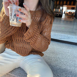 2026 Autumn And Summer New Sweet Age Reduction Hollow Knitted Shirt Girl Loose Thin Thin Thin Thin Thin Color Cover Shirt Top Woman