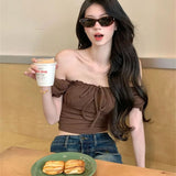 Summer Design With A Word Shoulder-Sleeved T-Shirt Women's Sweet Spicy Style Sexy Repair Short-Sized Blouse Tide