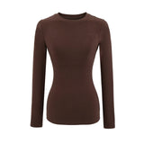 Spice Girls New Shoulder Round Neck Long Sleeve Elastic Waist T-Shirt Soft-Skinned Solid-Colored Back-To-Bottom Shirt