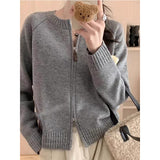 KANING Korean Version Of Loose Gentle Soft Soft Knitted Cardigan Women 2026 Autumn New Double Zipper Sweater Jacket