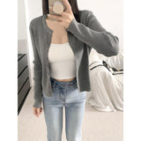 KANING Simple Solid Color Thin Knitted Cardigan Women 2026 Early Autumn New Design Sense Of The Slime Sweater