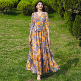 Summer Printing Bubble Sleeve V Tie With Dress Femininity Slim Mother Dress Beach Dress