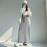 Grey Sports Skirt Women Spring And Autumn New High-Waist Straight Open Fork A-Style Half-Dress Pendant Skirt Long Skirt