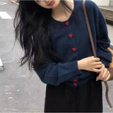 KANING Round Collar Love Buckle Knitted Coat 2026 Autumn New Design Sweater Outside Female