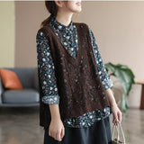 Spring And Summer Autumn Women Hollow Vest Women's Literature And Art Retro Knitted Ocean Outside Loose Large-Size Vest Chantling Shoulder Coat