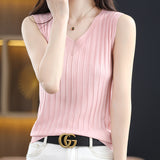 Ice Silk Knitted Sling Vest Women's Summer Suit With Bottom Top Sexy Fit Empty Sleeveless Shirt