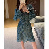 [ Cannes Blue] People's Silk French High-End Wave Point V Tie With Blue Dress 2026 Summer Skirt Tide