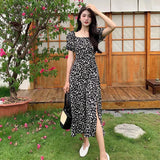 French Floral Dress Women's Summer New High-Rise Thin Open Fork Senior Sense Tea Break Long Skirt