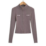 Autumn And Winter Babes Knitted Maillard Pit Zip Half-High Collar Coat Long Sleeves Short Fashion Thin Sweater