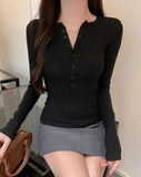 Ins Sexy Pure-Want Button Breast-Feeding Long-Sleeved T-Shirt Women's Autumn Dress V-Neck Fashion Slimming Bottom Top Women's T-Tide