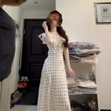 French Lotus Edge Blisting Bubble Sleeve Dress 2025 Summer New Femininity Seaside Resort Dress