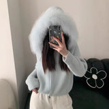 KN Hooded Removable Large Collar Knitted Jersey 2026 Autumn And Winter New Design Women's Soft-Creinable Sweater Jacket