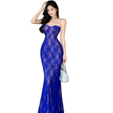 Bao Blue Temperament Leveal Ribbon Ribbon Dress High-End Slit Dress With Hip Fishtail Dress