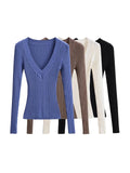 Han Mo Sense Thin V-Neck Knitted Shirt Showing Chest Big Waist Slender Sleeve Old Money Pit High Bullet Repair Body Dress Woman Autumn