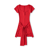 Hottie Sexy Deep V Girl Summer Slimming Waist Belt Short Dress