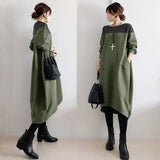Export Japan And South Korea 2026 Autumn Loose Large-Size Round Collar Splicing Dress Women