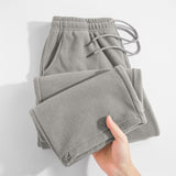 Light Gray Heavy Velvet Slings And Velvet Thicken Sports Sleet Straight Trousers Autumn And Winter