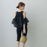 Multiplication New Bubble Sleeve Shirt Chiffon + Vest Two Sets Of Wear Age Reduction And Shoulder Two Sets