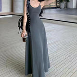 Hottie Solid Color High-Waisted Dress Women's New Summer Waist Showing Thin Shoulders Inside The Knee Dress