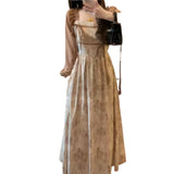 Large-Size Fat Mm Retro High-End Feeling Super Good-Looking Two Tea Break Flower Dress Niche Does Not Hit The Long Skirt