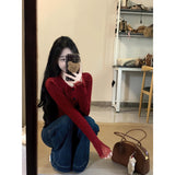 KANING Korean Babes Taut Mah-Shua New Year Red Sweater Spring And Autumn High-End Knitted Shirt