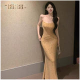 Shining Water Drill Sling Dress Women's Summer Pure Sexual Slim Dress Show Body Tight Ass Skirt