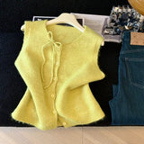 3.5/New In Spring XUAN XIAO JIE Gentle Wind Tie Knitted Vest Cardigan Woman