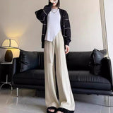 KANING Tight Waist Knitted Broad Leg Pants Women 2026 Autumn New High-Waist Design Feeling Solid Color Knitted Wool Trousers
