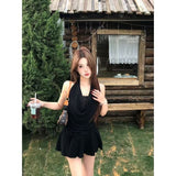Pure Lusty Sex In Low-Chest Lace Black Hanging Neck Dress Female Hottie Temperament Waist Dress Woman