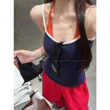 Sexy Babes Splicing Fake Two Sling Vest Women Summer New Slimming Short Umbilly Clad Blouse