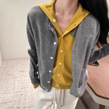 KANING Hooded Hooded And Fake Two Knitted Cardigans Design Long-Sleeved Autumn Coat Sweater Woman