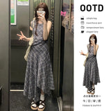 Sleeveless Check-In Waistcoat Dress Women's Summer New Temperament Super Beautiful Holiday Irregular Long Skirt