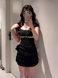 Korean Version Of The Sweet Storm Point Square Collar Bubble Sleeve Shirt Women Summer New Bow Decoration Slim Thin Blouse