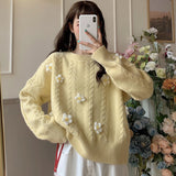 Miss Xue Autumn And Winter New Mahjong Sweater Handmade Three-Dimensional Small Flowers Gentle Wind First Love Knitting Shirt