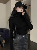 Black Height Collar Inside To Keep Warm Long-Sleeved T-Shirts For Women's Spring And Autumn And Winter Leisure Simple Style Thin And Match Bottom Shirt