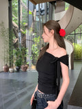 Hottie Style Strapped Slanted Shoulder Short-Sleeved T-Shirt 2026 Summer New Slimmed Temperament Short Niche Blouse Woman