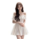 2025 Summer Feeling White Collar Dress Female Pure Hot Girl Wind Wood Ear Shoulder A Short Dress