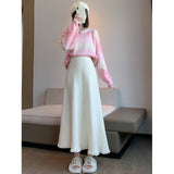 KANING Ray Knitted Half-Dress Women's Autumn And Winter New High-Rise Slim Solid Dress Mid-Long Skirt
