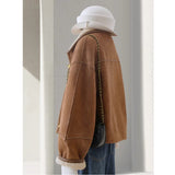 2026 New Two Sides Wearing A Curry Imitation Leather Jacket Women's Winter High-End Red Burst Lamb Wool Coat