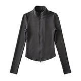 Spice Girls Early Spring Australian Velvet Zip Zip Blouse Semi-High Collar Splicing Three-Dimensional Yoga T-Shirt Short Sports Tight
